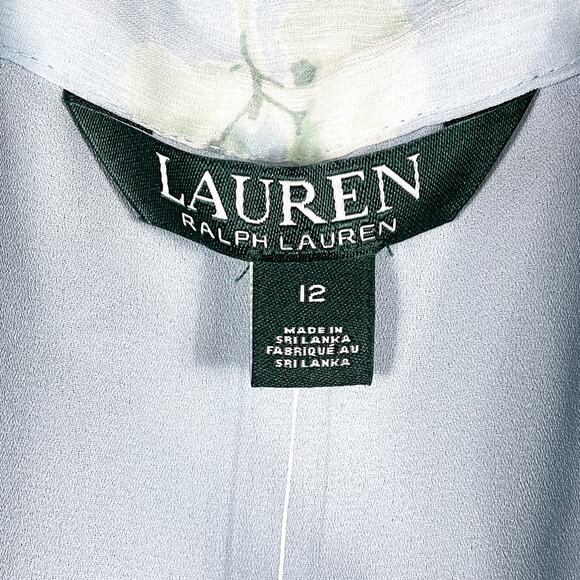 Lauren Ralph Lauren Ruffle Midi Dress Blue Floral Belted Chiffon Sz 12 - Picture 6 of 10